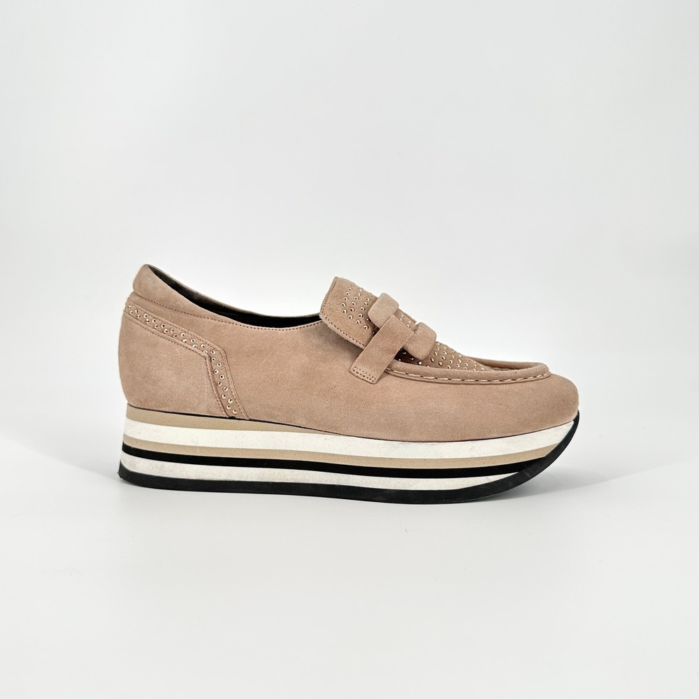 Softwaves Castel Taupe Suede Studded Platform Loafer Arch Support Women 39.5 9